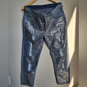 Sequin Embellished Blue Jeans